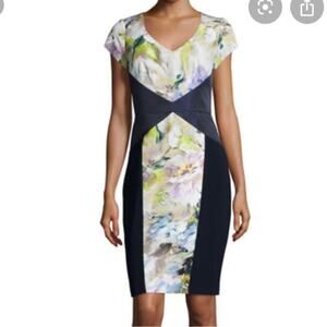 Theia Cap-Sleeve Watercolor Cocktail Dress